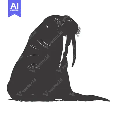 Popular premium asset: Silhouette of a Walrus with Large Tusks Sitting on a White Background