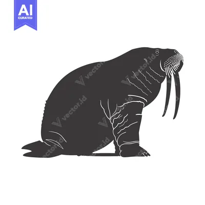 Premium design asset: Silhouette of a Walrus with Long Tusk