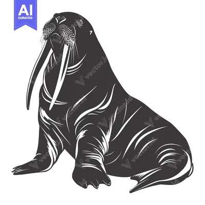 Aset premium populer: Black and White Silhouette of a Walrus with Large Tusks