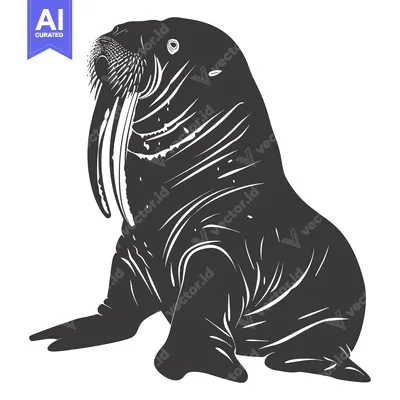 Aset premium populer: A Detailed Silhouette of a Walrus with Prominent Tusks