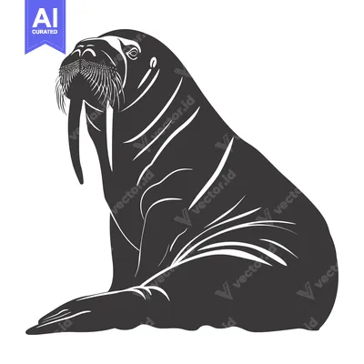 Aset desain premium: Silhouette of a Walrus with Large Tusk