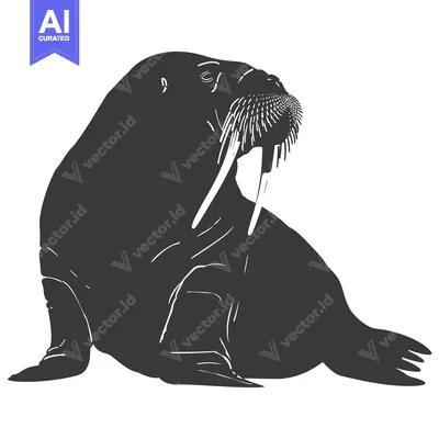 Aset premium populer: Silhouette of a walrus with prominent tusks