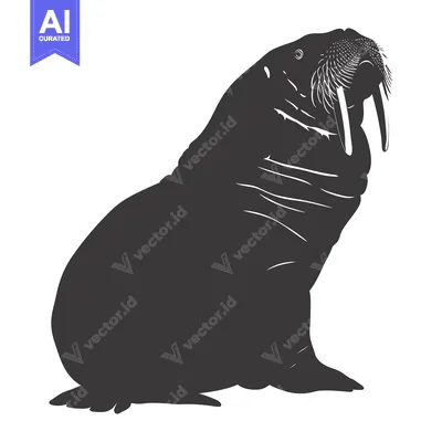 Black and White Silhouette of a Walrus with Tusk