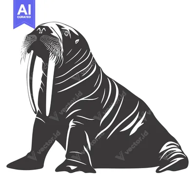 Aset premium populer: Black and White Illustration of a Walrus with Large Tusk