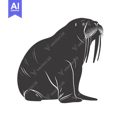 Silhouette of a Walrus Sitting on a White Background