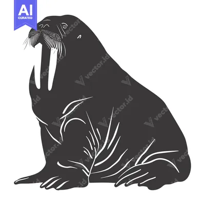 Popular premium asset: A Black and White Silhouette of a Walrus with Large Tusks