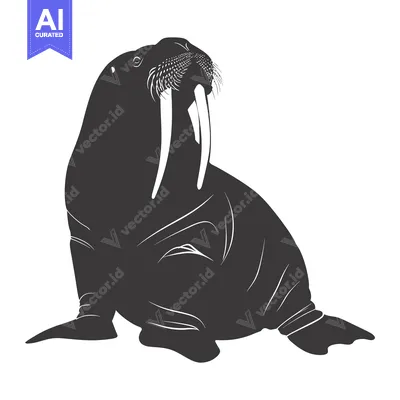 Premium design asset: Silhouette of a Walrus with Large Tusk