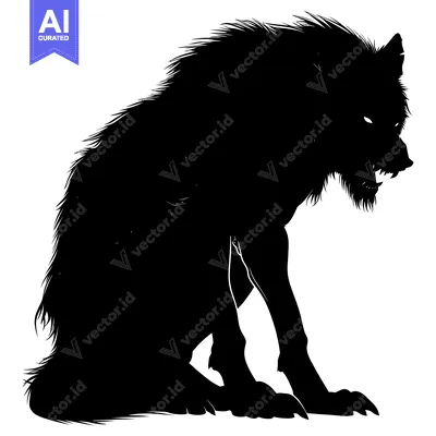 Aset desain premium: A Silhouetted Wolf with Ferocious Eyes and Bared Teeth