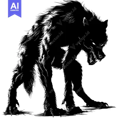 Popular premium asset: A Black and White Silhouette of a Growling Werewolf