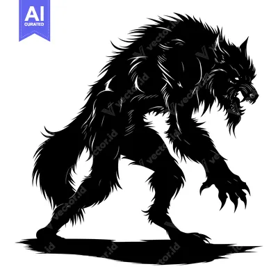 Aset premium populer: Black and White Silhouette of a Growling Werewolf