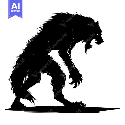 Popular premium asset: A Black and White Silhouette of a Growling Werewolf