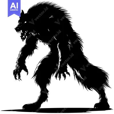 Aset premium populer: A Black and White Silhouette of a Ferocious Werewolf