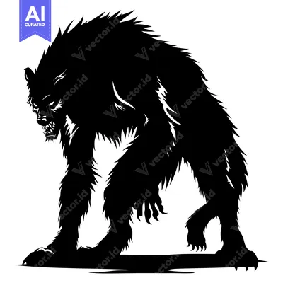 Aset premium populer: Black and White Silhouette of a Growling Werewolf