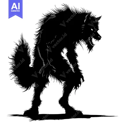 Aset desain premium: Silhouette of a Growling Werewolf Standing on its Hind Legs