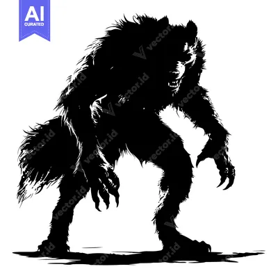 Aset desain premium: Silhouette of a Ferocious Werewolf with Bared Teeth and Claws