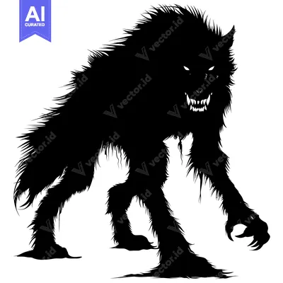 Aset premium populer: Black Silhouette of a Ferocious Werewolf