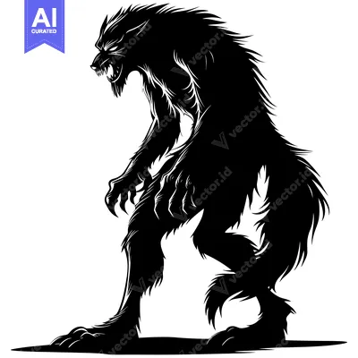 Popular premium asset: A Black and White Silhouette of a Growling Werewolf