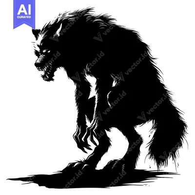 Aset premium populer: A Silhouetted Werewolf in a Crouching Position