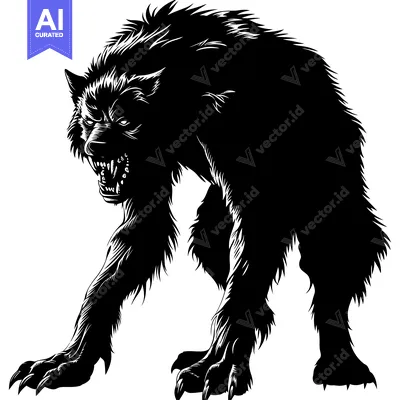 Aset premium populer: A ferocious werewolf silhouette with bared fangs