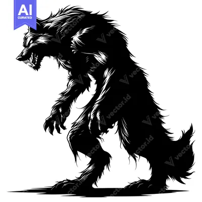 Aset premium populer: A Black and White Silhouette of a Growling Werewolf