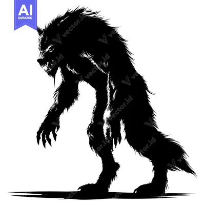 Aset desain premium: A Silhouetted Werewolf Standing with Claws Out