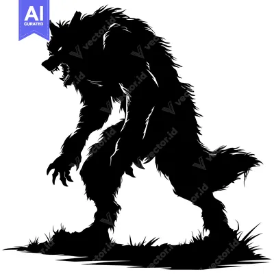Premium design asset: Silhouette of a Werewolf Standing in Tall Grass