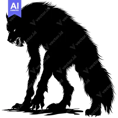 A Silhouette of a Growling Werewolf Standing on All Fours