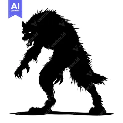 Popular premium asset: Black and White Silhouette of a Werewolf Standing