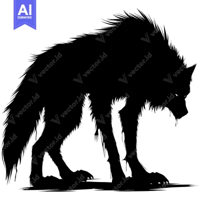 Aset premium populer: Silhouette of a Werewolf Standing with Its Head Down