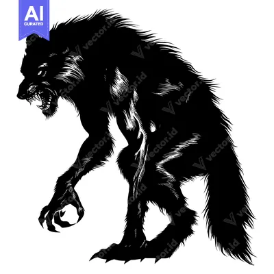Popular premium asset: A Black and White Silhouette of a Ferocious Werewolf