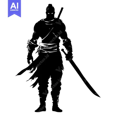 Silhouette of a Warrior with a Sword Drawn