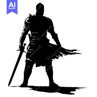 Aset premium populer: Silhouette of a knight holding a sword with a tattered cape