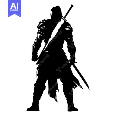Aset premium populer: Silhouette of a warrior with a sword on their back