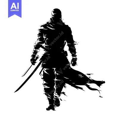 Silhouette of a warrior with a sword and flowing cloak