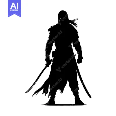 Silhouette of a Samurai Warrior Holding a Katana Sword