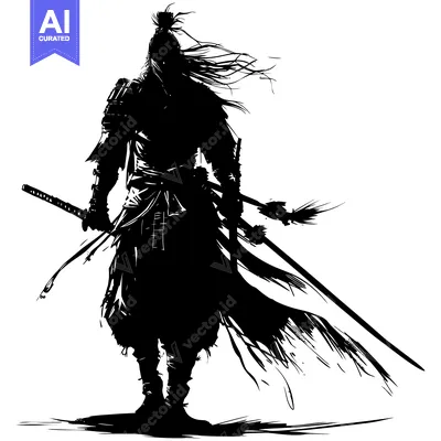 Silhouetted Samurai Warrior Holding Two Swords