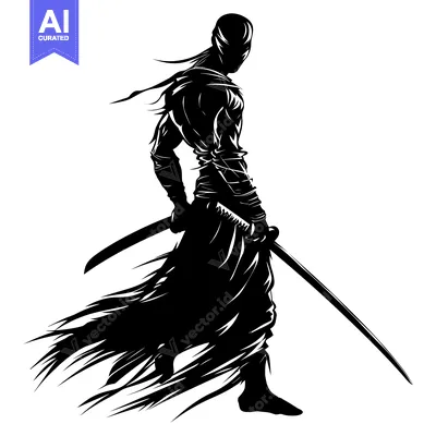 Silhouette of a Samurai Warrior Holding a Katana Sword