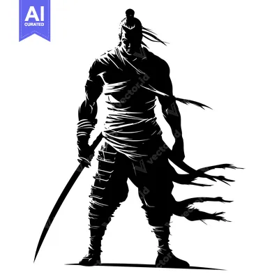 Aset premium populer: Silhouette of a Samurai Warrior Holding a Katana Sword