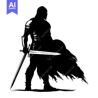 Premium design asset: Silhouette of a Medieval Knight Holding a Sword and Shield
