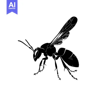 Popular premium asset: Black and White Silhouette of a Wasp with Wings Spread