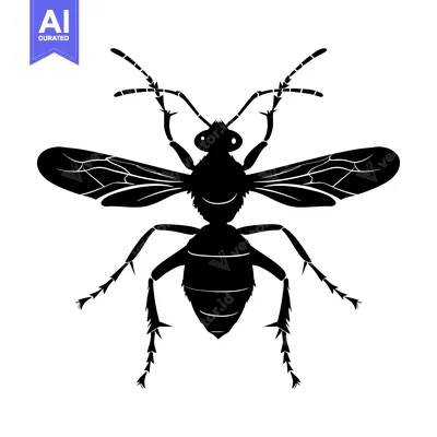 Aset desain premium: Black Silhouette of a Wasp with Wings Spread