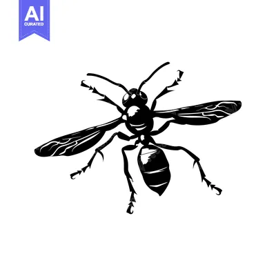 Premium design asset: Black and White Silhouette of a Wasp in Flight