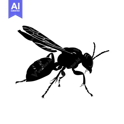 Black and White Silhouette of a Wasp in Flight
