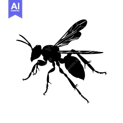 Aset premium populer: Black Silhouette of a Flying Wasp with Detailed Wings and Legs
