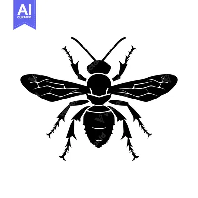 Aset desain premium: Black and White Silhouette of a Bee with Detailed Wings and Spiky Legs