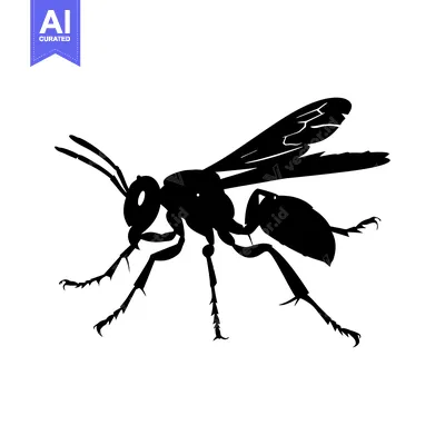 Aset desain premium: Black Silhouette of a Wasp with Wings Spread