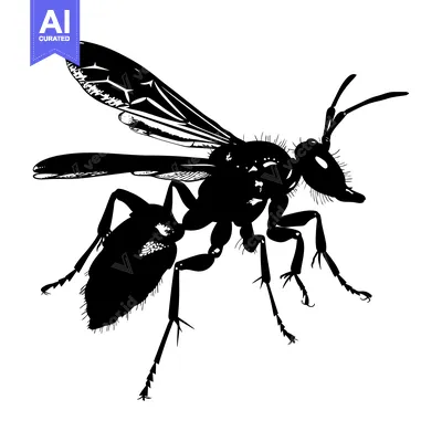 Black and White Silhouette of a Wasp in Flight