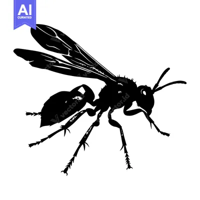 Aset premium populer: Black and White Silhouette of a Wasp with Wings Spread