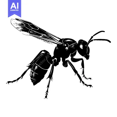 Black and White Silhouette of a Wasp