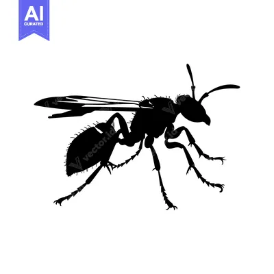 Black Silhouette of a Wasp with Spread Wings